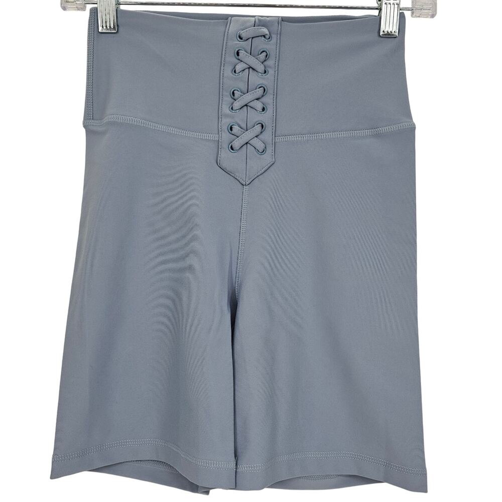 Revolve WeWoreWhat Womans size S Lace-Up Biker Shorts Light Blue 6" Inseam NEW